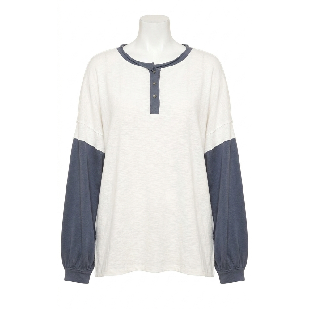 NEW UMGEE henley color block top in off white